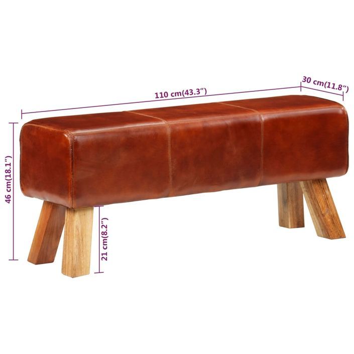 Banc de bok de gymnastique marron 110 cm cuir véritable et bois - Photo n°7