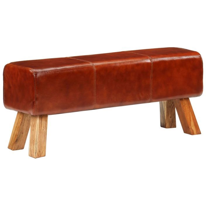 Banc de bok de gymnastique marron 110 cm cuir véritable et bois - Photo n°9