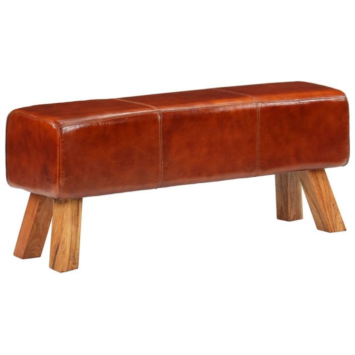 Banc de bok de gymnastique marron 110 cm cuir véritable et bois - Photo n°10