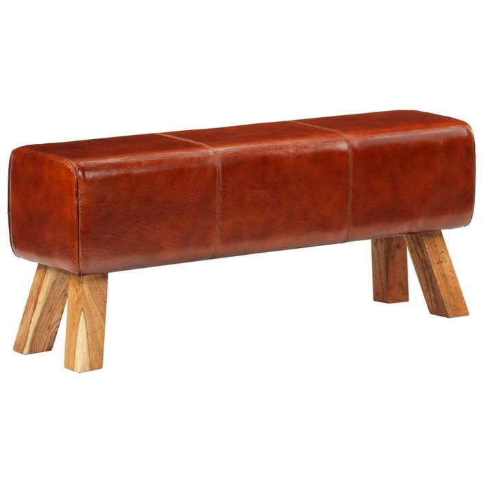 Banc de bok de gymnastique marron 110 cm cuir véritable et bois - Photo n°11