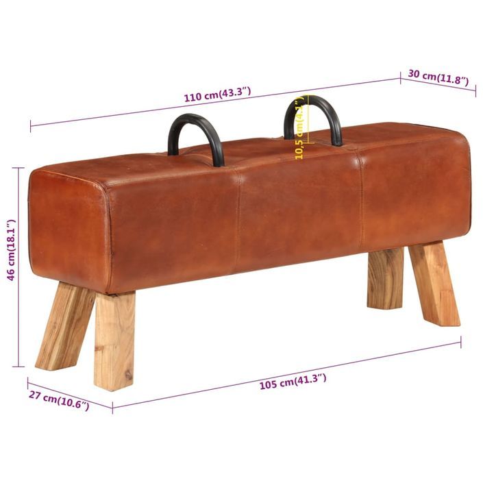 Banc de gymnastique marron 110 cm cuir véritable - Photo n°8