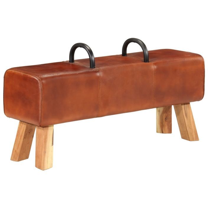 Banc de gymnastique marron 110 cm cuir véritable - Photo n°9