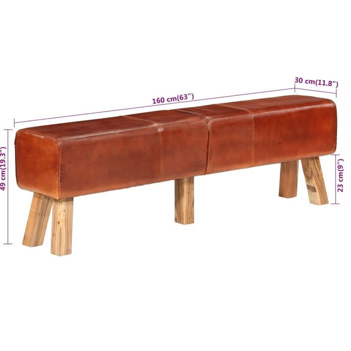 Banc de gymnastique marron 160 cm cuir véritable - Photo n°7