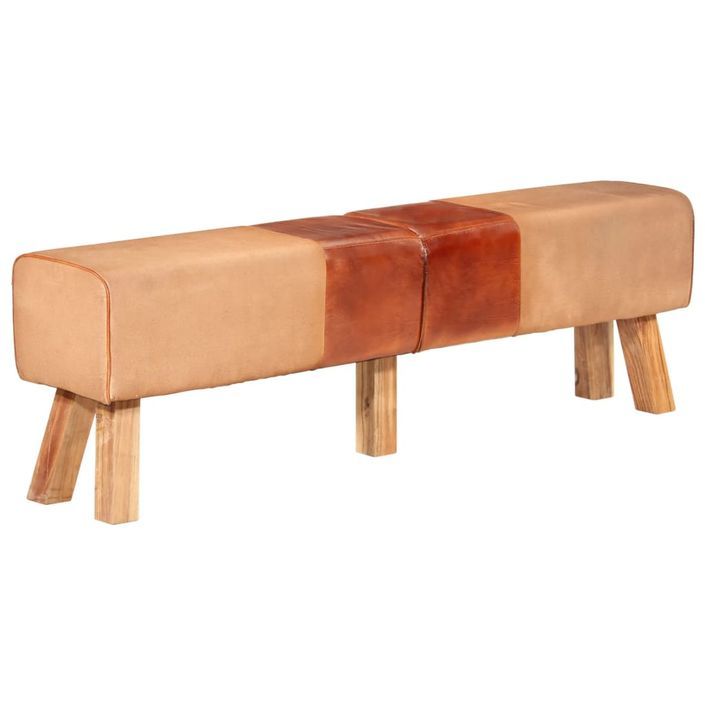 Banc de gymnastique marron 160 cm cuir véritable et toile - Photo n°1