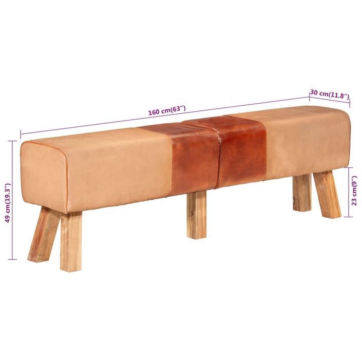 Banc de gymnastique marron 160 cm cuir véritable et toile - Photo n°7