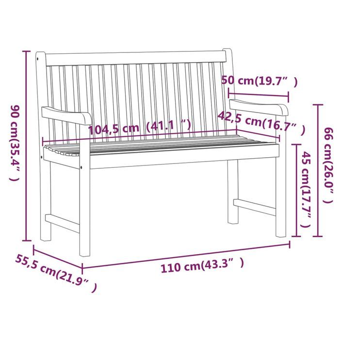 Banc de jardin 110 cm Bois d'acacia solide - Photo n°7