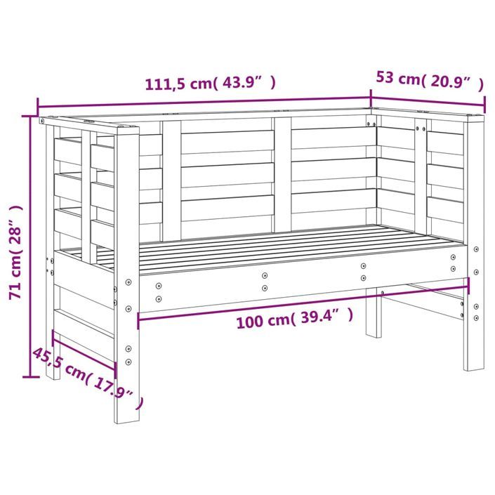 Banc de jardin 111,5x53x71 cm bois massif de pin - Photo n°9