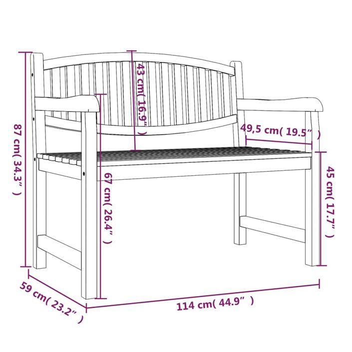 Banc de jardin 114x59x87 cm bois de teck solide - Photo n°6