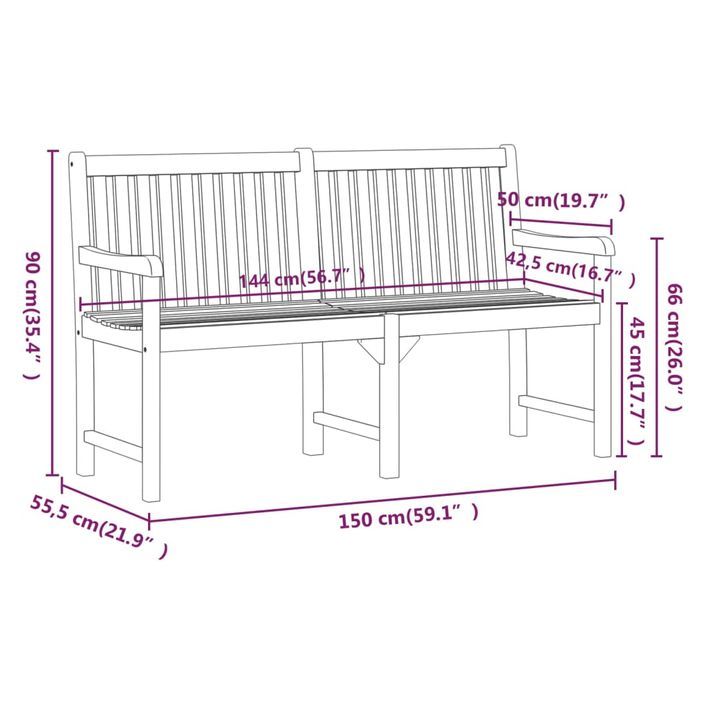 Banc de jardin 150 cm Bois solide d'acacia - Photo n°7