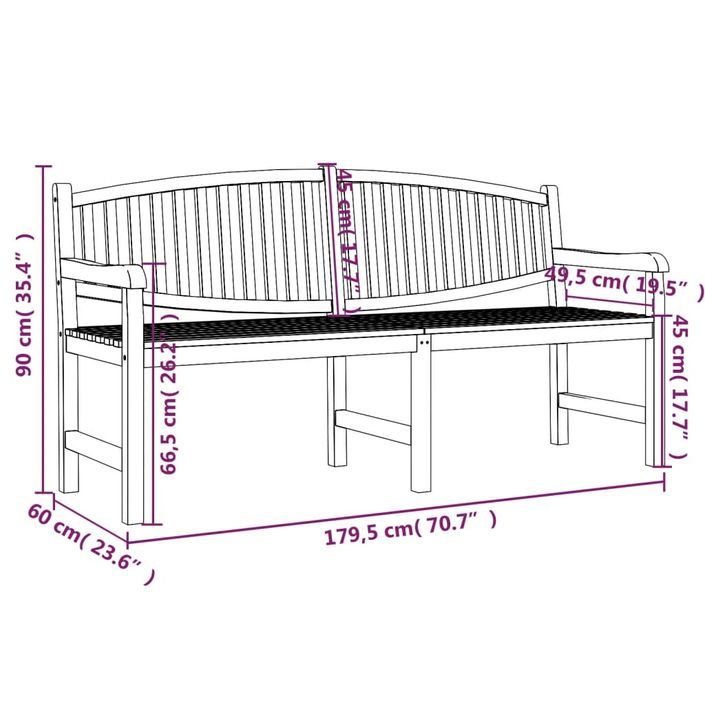 Banc de jardin 179,5x60x90 cm bois de teck solide - Photo n°6