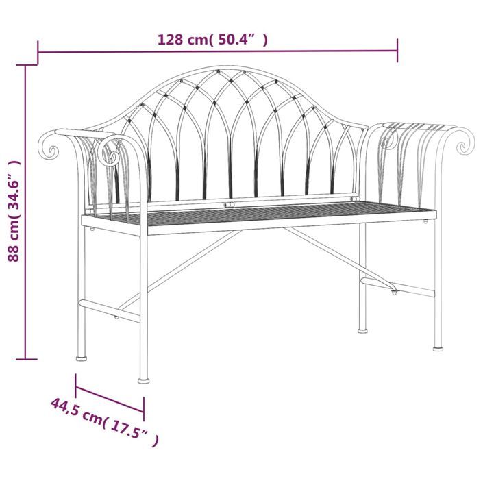 Banc de jardin 2 places 128 cm Noir Acier - Photo n°6