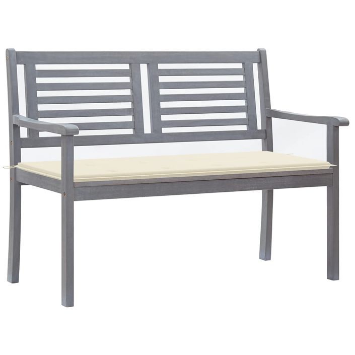 Banc de jardin 2 places avec coussin 120 cm Gris Eucalyptus - Photo n°1