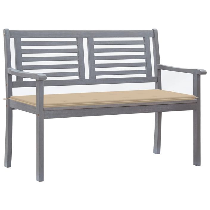 Banc de jardin 2 places avec coussin 120 cm Gris Eucalyptus - Photo n°1