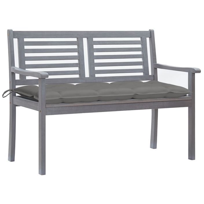 Banc de jardin 2 places avec coussin 120 cm Gris Eucalyptus - Photo n°1