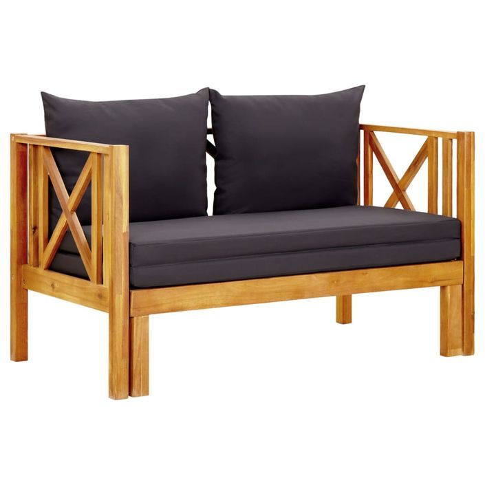 Banc de jardin 2 places et coussins 122 cm Bois d'acacia massif 2 - Photo n°1