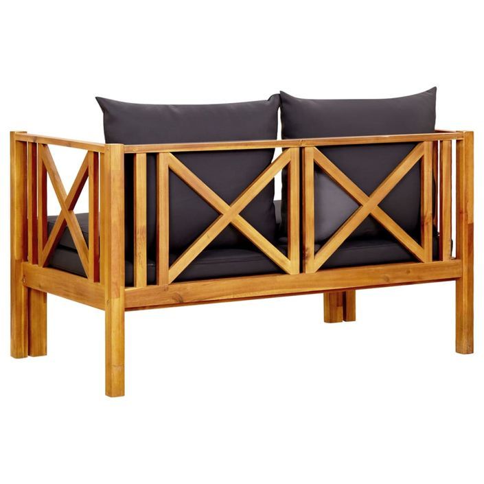 Banc de jardin 2 places et coussins 122 cm Bois d'acacia massif 2 - Photo n°6