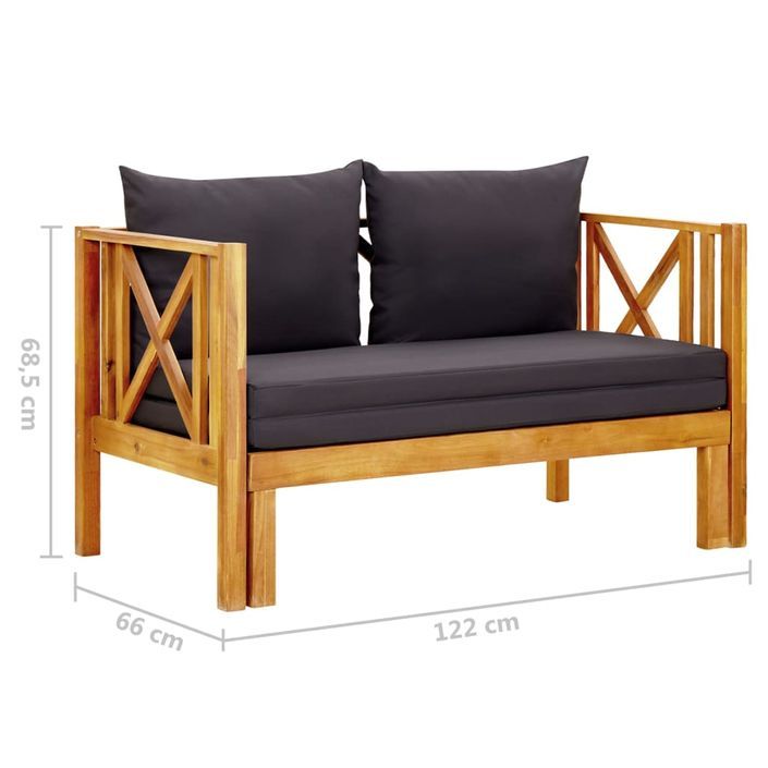 Banc de jardin 2 places et coussins 122 cm Bois d'acacia massif 2 - Photo n°8