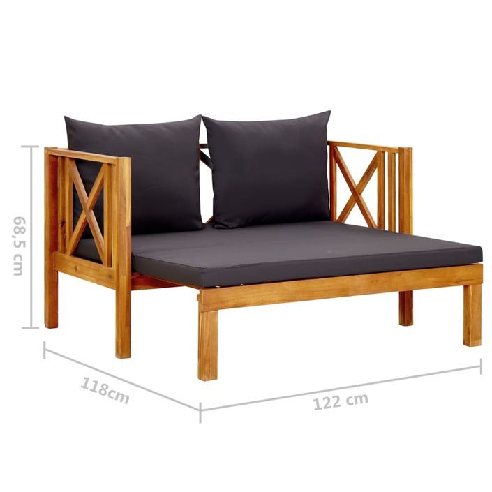 Banc de jardin 2 places et coussins 122 cm Bois d'acacia massif 2 - Photo n°9