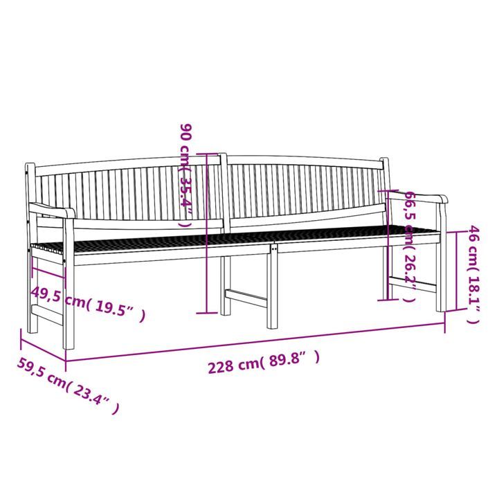 Banc de jardin 228x59,5x90 cm bois de teck solide - Photo n°6