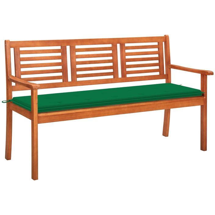 Banc de jardin 3 places avec coussin 150 cm Bois d'eucalyptus 4 - Photo n°1