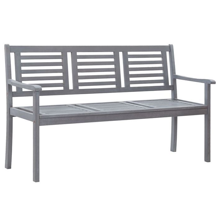 Banc de jardin 3 places avec coussin 150 cm Gris Eucalyptus 3 - Photo n°2