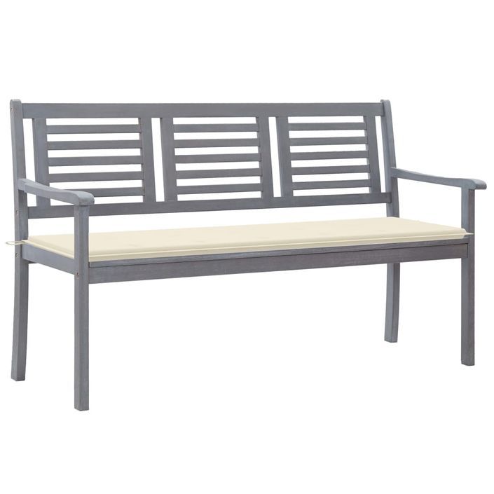 Banc de jardin 3 places avec coussin 150 cm Gris Eucalyptus - Photo n°1