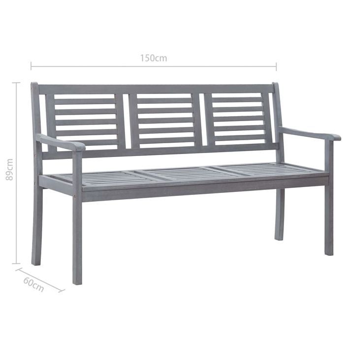 Banc de jardin 3 places avec coussin 150 cm Gris Eucalyptus - Photo n°9