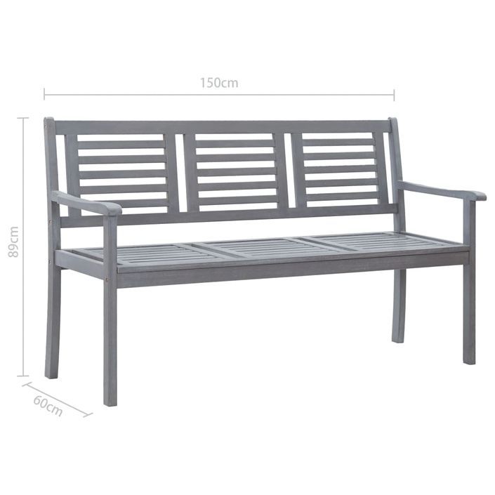 Banc de jardin 3 places avec coussin 150 cm Gris Eucalyptus - Photo n°10