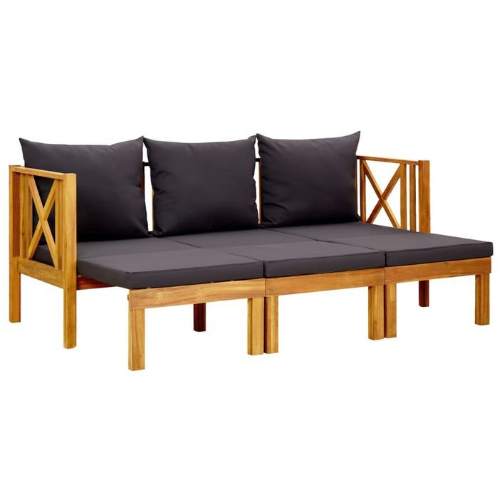 Banc de jardin 3 places et coussins 179 cm Bois d'acacia massif 2 - Photo n°5