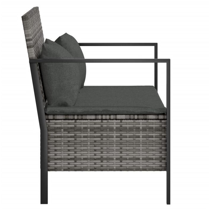 Banc de Jardin à 2 Places avec Coussins Gris Résine Tressée - Photo n°4