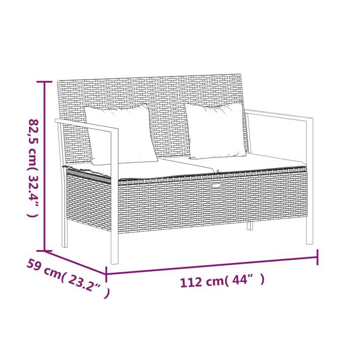 Banc de Jardin à 2 Places avec Coussins Gris Résine Tressée - Photo n°9