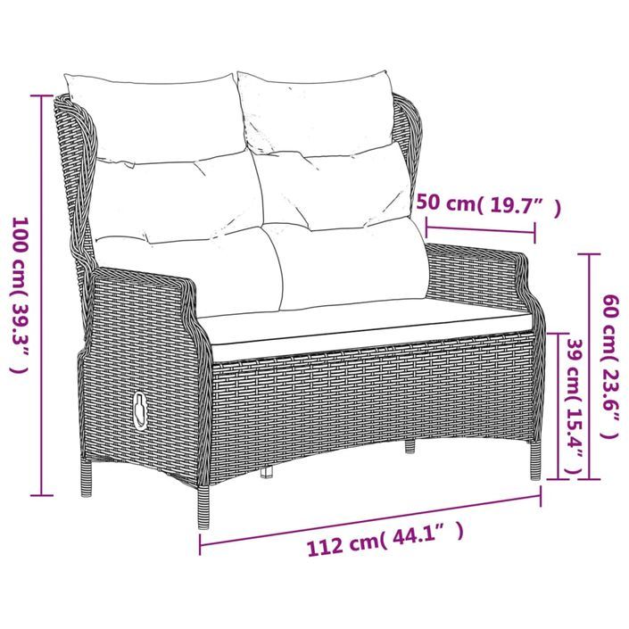 Banc de jardin à 2 places avec coussins Marron Résine tressée - Photo n°9