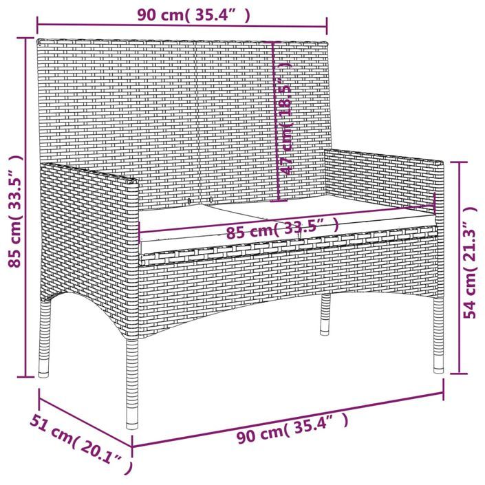 Banc de jardin à 2 places avec coussins Marron Résine tressée - Photo n°9