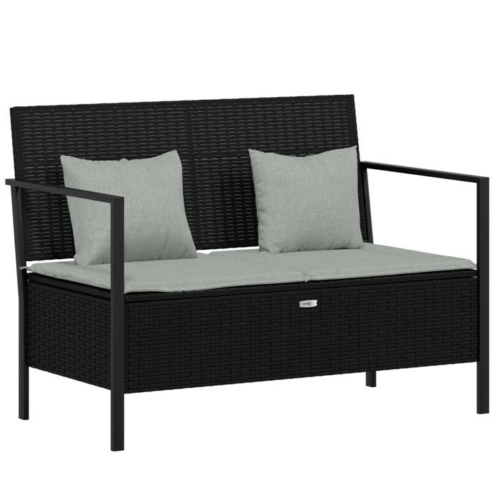 Banc de Jardin à 2 Places avec Coussins Noir Résine Tressée - Photo n°1