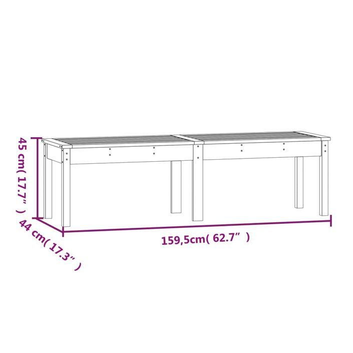 Banc de jardin à 2 places gris 159,5x44x45cm bois massif de pin - Photo n°8