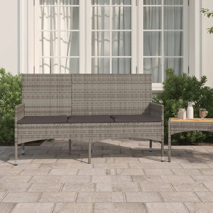 Banc de jardin à 3 places avec coussins Gris Résine tressée - Photo n°2