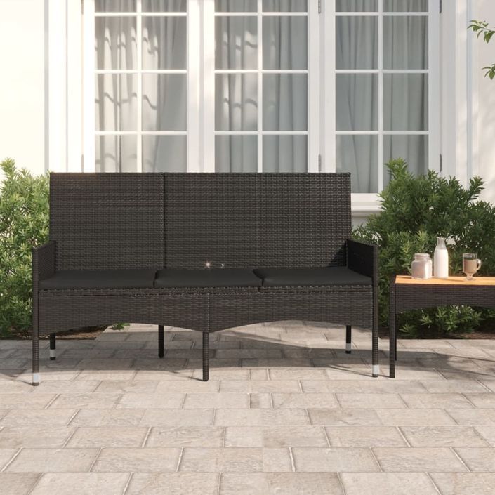 Banc de jardin à 3 places avec coussins Noir Résine tressée - Photo n°2