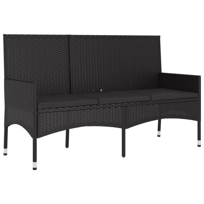 Banc de jardin à 3 places avec coussins Noir Résine tressée - Photo n°2