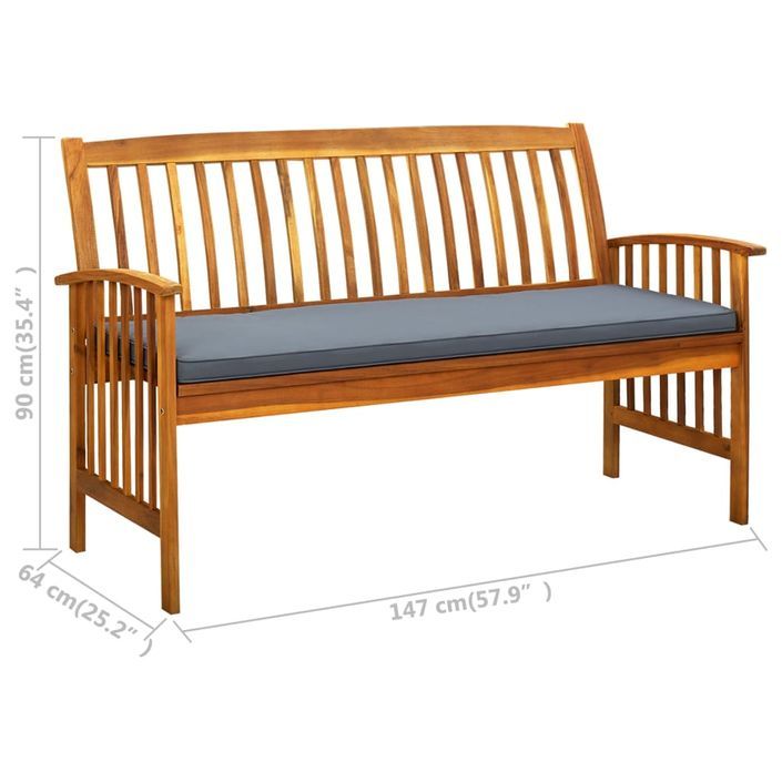 Banc de jardin avec coussin 147 cm Bois d'acacia massif - Photo n°8