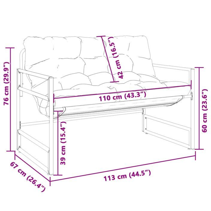 Banc de jardin avec coussin anthracite 113 cm acier - Photo n°9