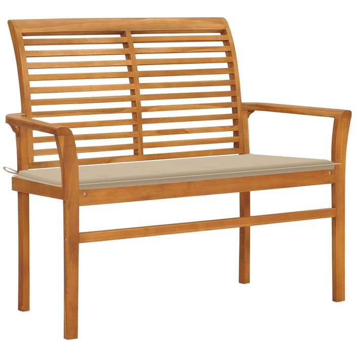 Banc de jardin avec coussin beige 112 cm Bois de teck massif 2 - Photo n°1