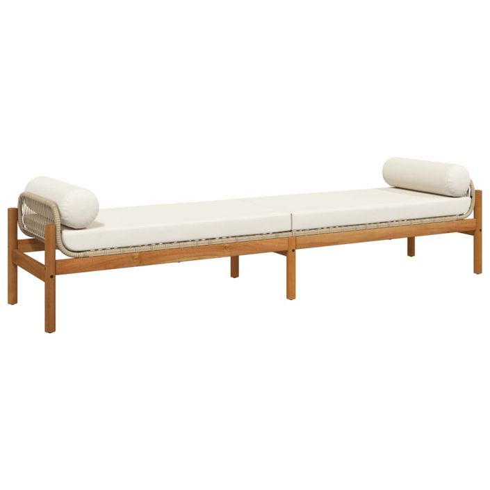 Banc de jardin avec coussin beige résine tressée acacia - Photo n°1