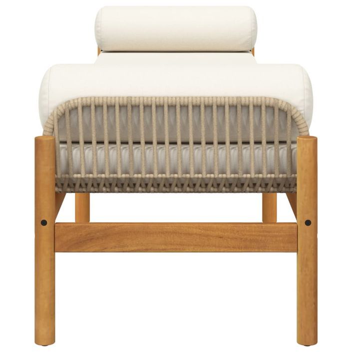 Banc de jardin avec coussin beige résine tressée acacia - Photo n°5