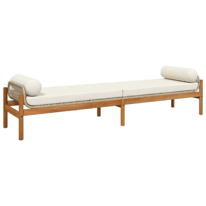 Banc de jardin avec coussin beige résine tressée acacia - Photo n°6