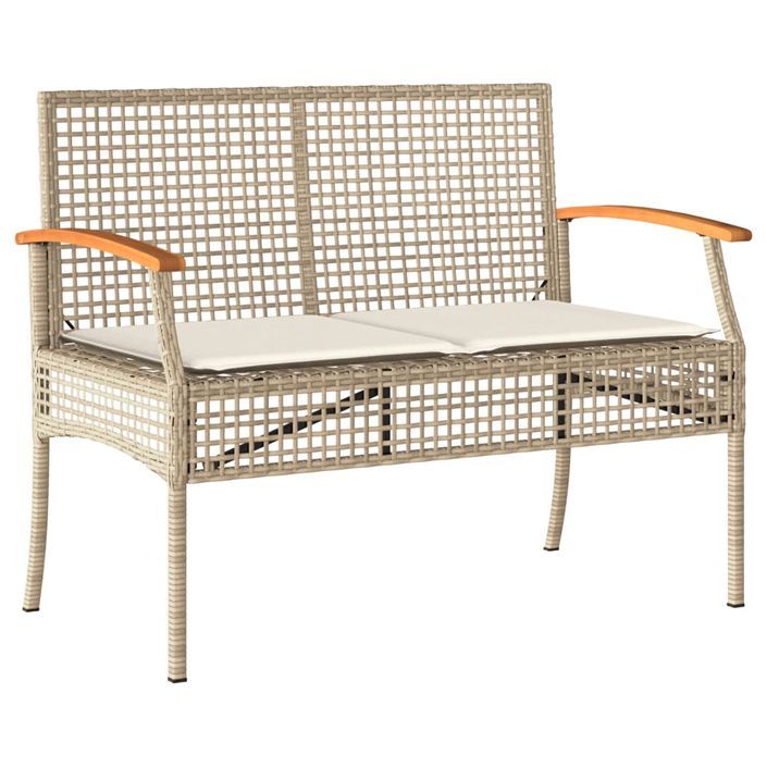 Banc de jardin avec coussin beige résine tressée et acacia - Photo n°1