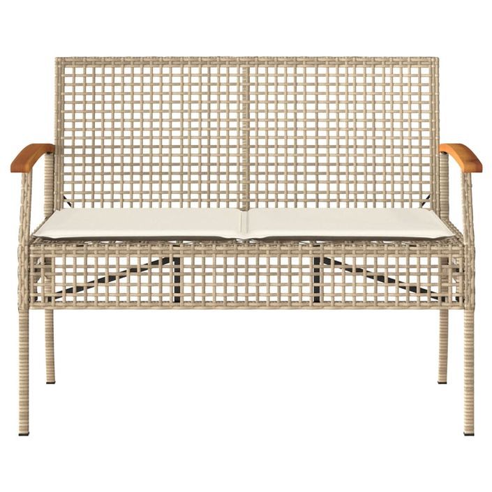 Banc de jardin avec coussin beige résine tressée et acacia - Photo n°4