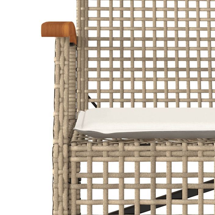 Banc de jardin avec coussin beige résine tressée et acacia - Photo n°8