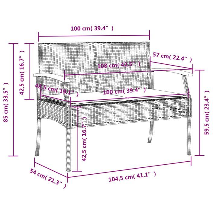 Banc de jardin avec coussin beige résine tressée et acacia - Photo n°10