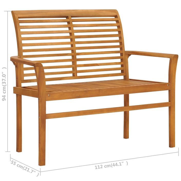 Banc de jardin avec coussin blanc crème 112 cm Bois de teck - Photo n°10