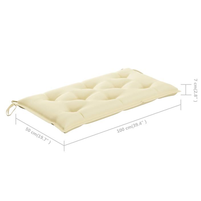 Banc de jardin avec coussin blanc crème 112 cm Bois de teck - Photo n°11